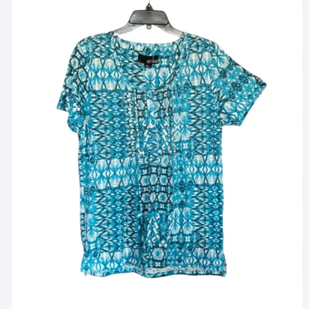 Erika Reece pintuck burnout top with metal like accents on front M